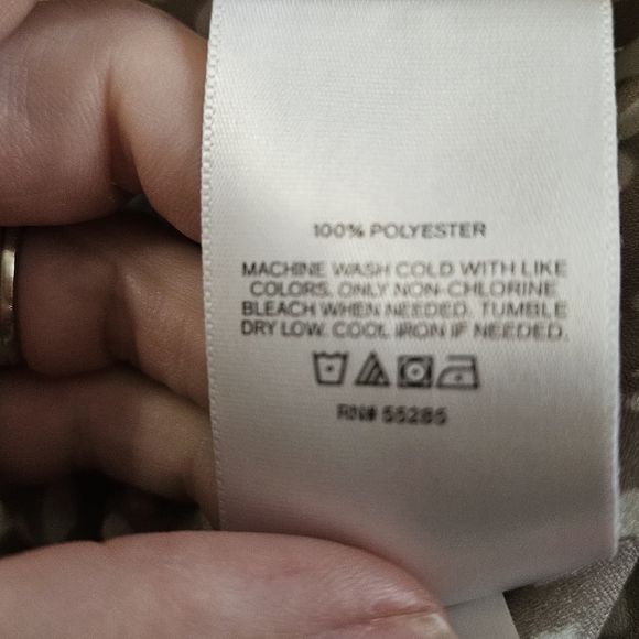 EXPRESS Satin Polka Dot Print V Neck Puff Sleeve Wrap Tie Blouse.Taupe/white.XS - Picture 5 of 13